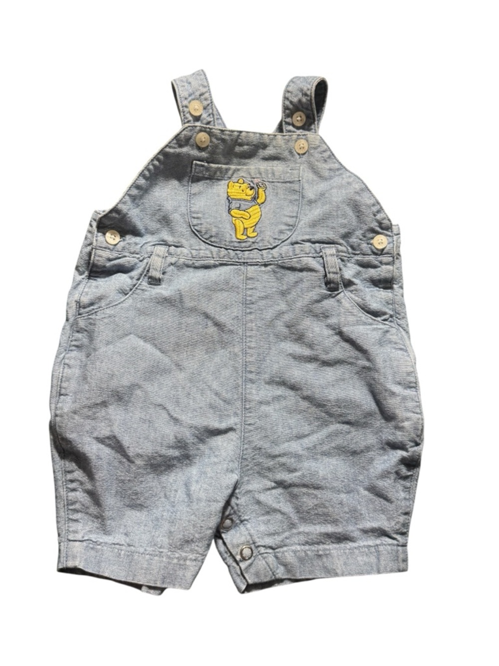 Vintage Y2K 90s Winnie The Pooh Blue Shortalls Overalls Size 6M Disney Store